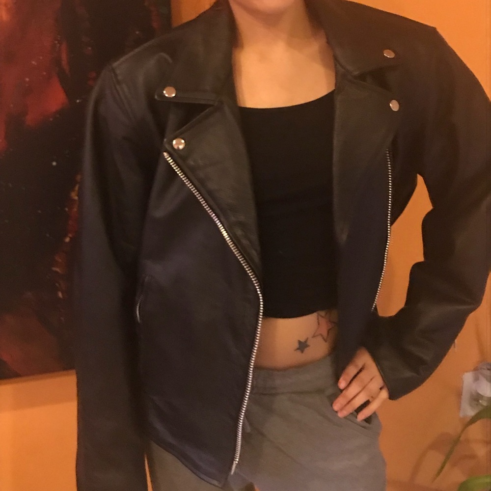 Cowhide leather moto jacket